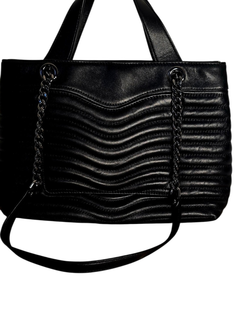Rebecca Minkoff Black Quilted Leather Tote Chain Strap Shoulder Bag Edie Love